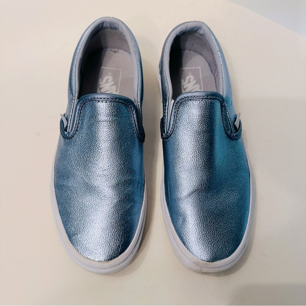VANS Classic Silver Blue Metallic Slip On Shoe Womens 7  Men's 5.5  Preowned